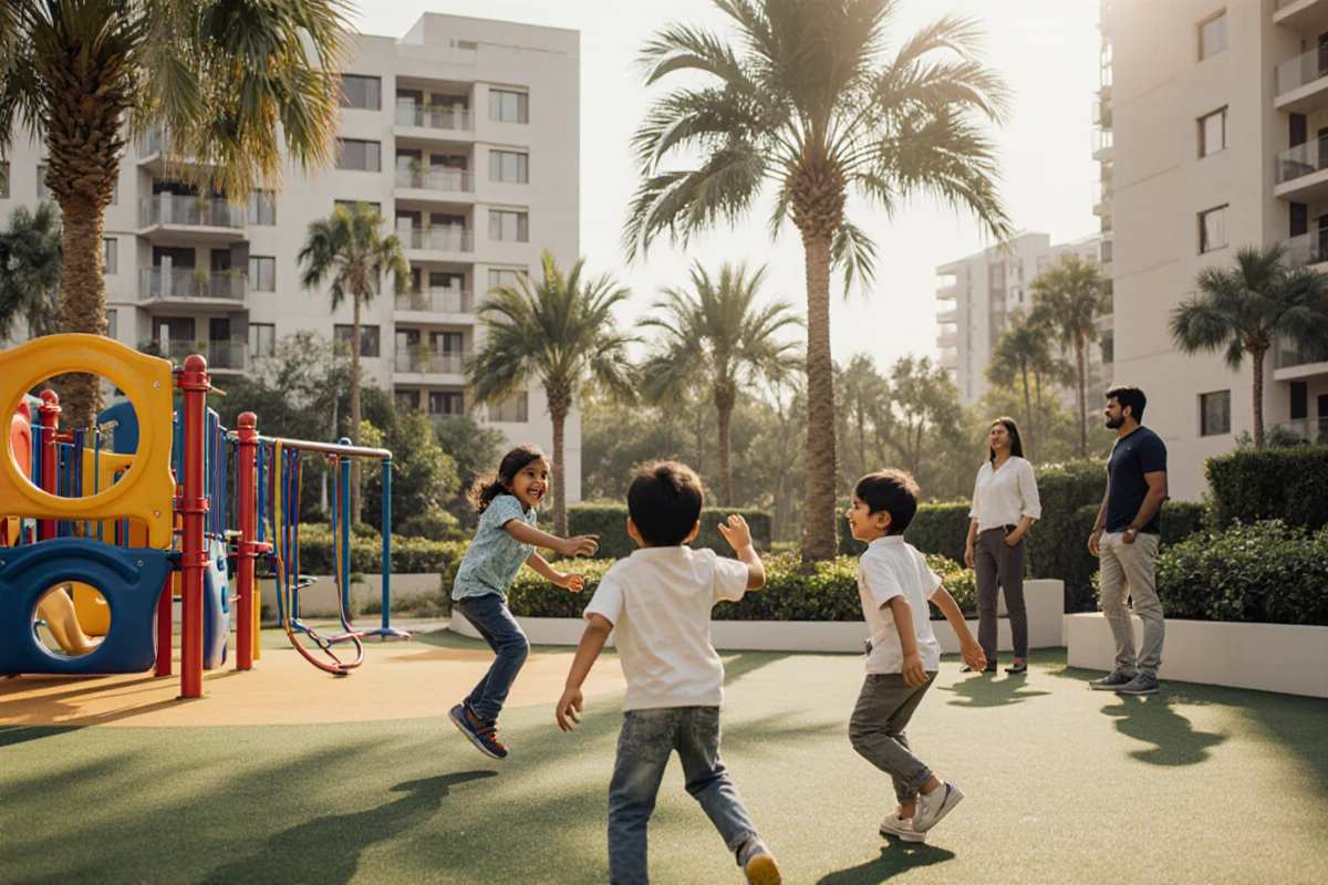 Well-maintained gardens and open spaces in Keni City.